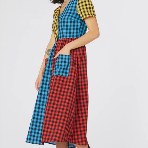 Dangerfield Multicolor Checkered Midi Dress - Picture 1 of 8